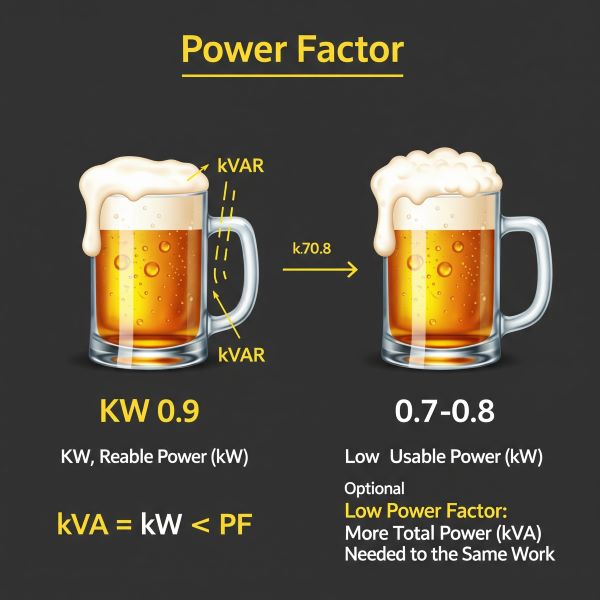 C&oacute;mo el factor de potencia afecta la relaci&oacute;n entre KW y KVA