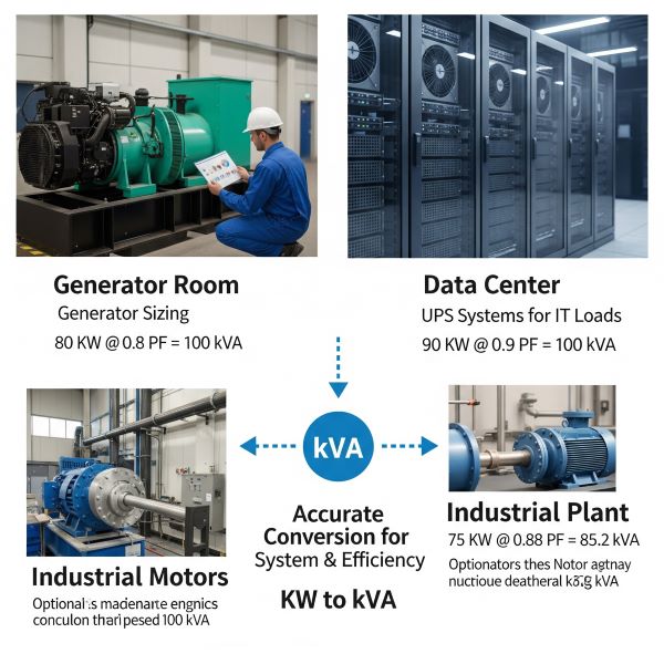 Aplicaciones pr&aacute;cticas de KW a KVA Conversi&oacute;n